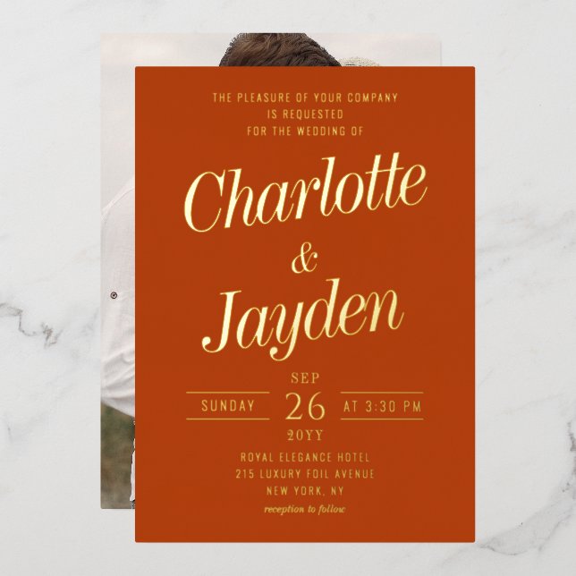Rust Elegant Foil Script Photo Wedding (Front/Back)