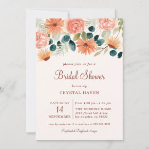 Rust Fall Floral Field Flower Autumn Bridal Shower Invitation