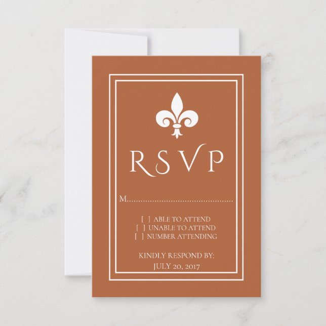 Rust Fleur de Lis Wedding RSVP Card (Front)