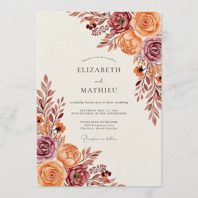 Rust Floral Autumn Flourish Wedding Invitation (Front)