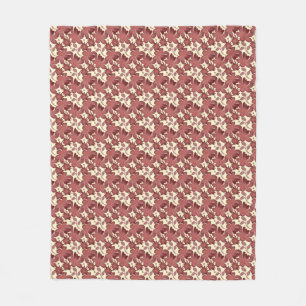 Rust Floral Leaf Pattern Terracotta Botanical Fleece Blanket