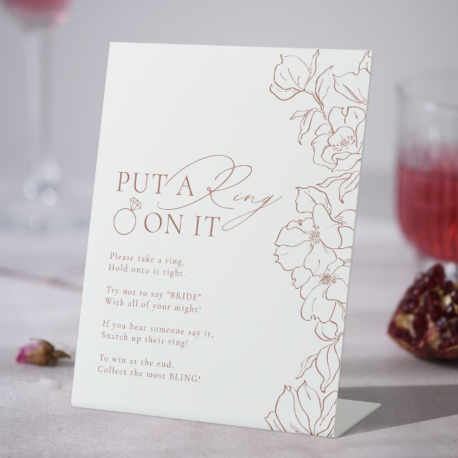 Rust floral put a ring on it bridal shower game pedestal sign (Rust floral put a ring on it bridal shower game pedestal sign)