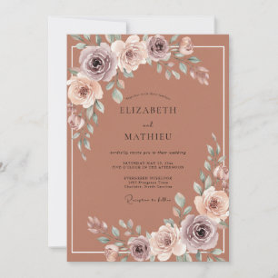 Rust Floral Watercolor Wedding Invitation