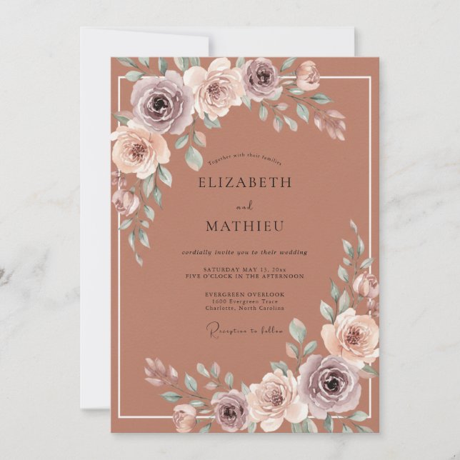 Rust Floral Watercolor Wedding Invitation (Front)