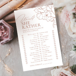 Rust floral would she rather bridal shower game