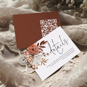 Rust Florals Script QR Code Wedding Details  Enclosure Card