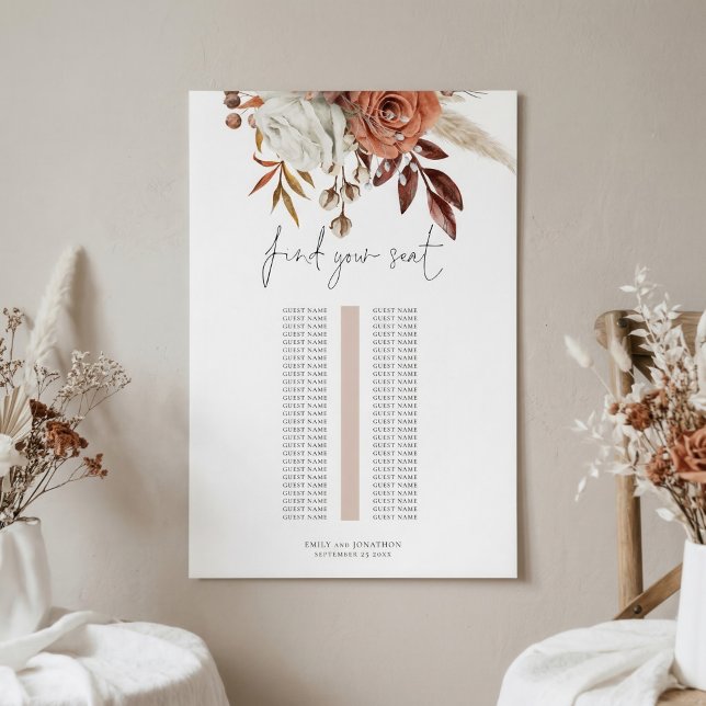 Rust Florals Single Table Wedding Seating Chart (Creator Uploaded)