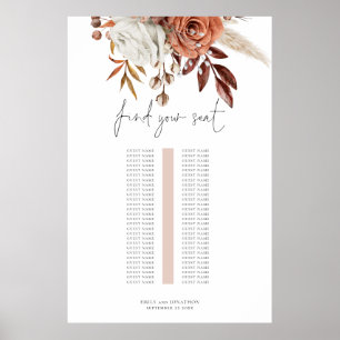 Rust Florals Single Table Wedding Seating Chart