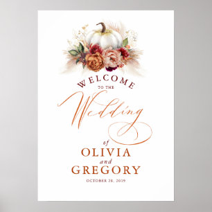 Rust Flowers and Pumpkins Wedding Welcome Poster