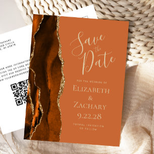 Rust Gold Agate Burnt Orange QR Code Save the Date Announcement Postcard