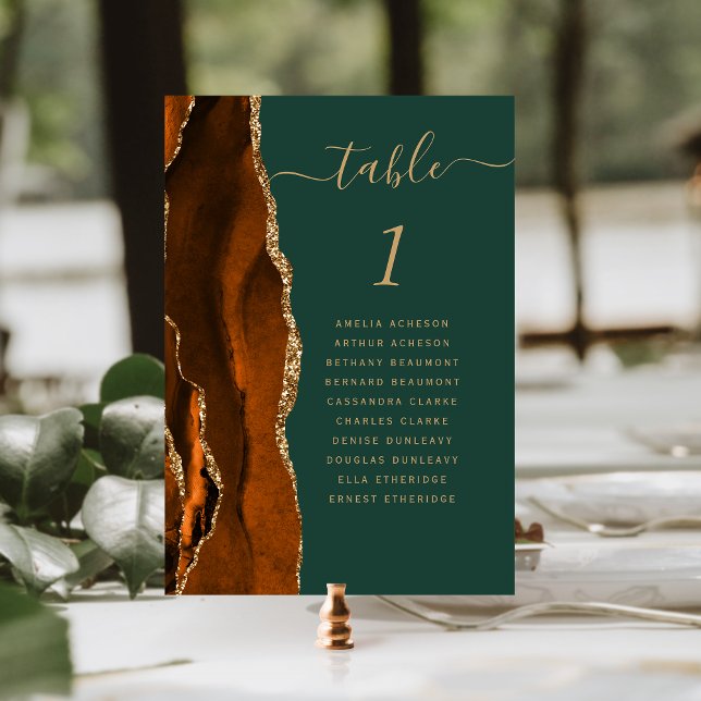 Rust Gold Agate Dark Green Wedding Table Number (Creator Uploaded)