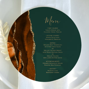 Rust Gold Agate Green Round Plate Wedding Menu