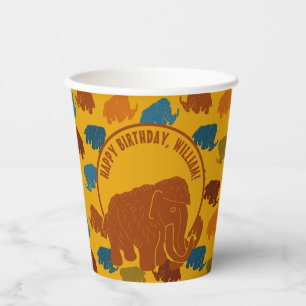 Rust & Gold Cartoon Woolly Mammoth Personalized Paper Cups