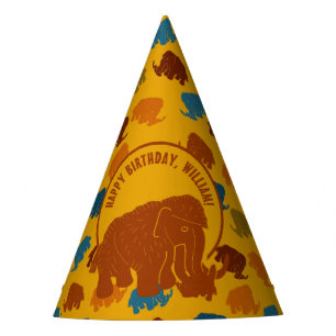 Rust & Gold Cartoon Woolly Mammoth Personalized Party Hat