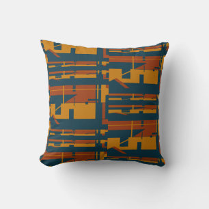 Rust Gold Dark Blue Southwest Look Large Mosaics Throw Pillow