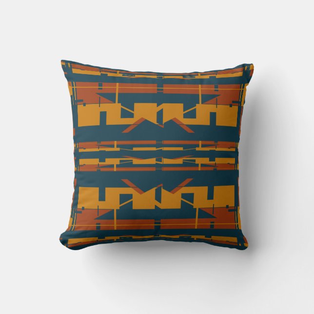 Rust Gold Dark Blue Symmetrical Southwest Look  Throw Pillow (Front)