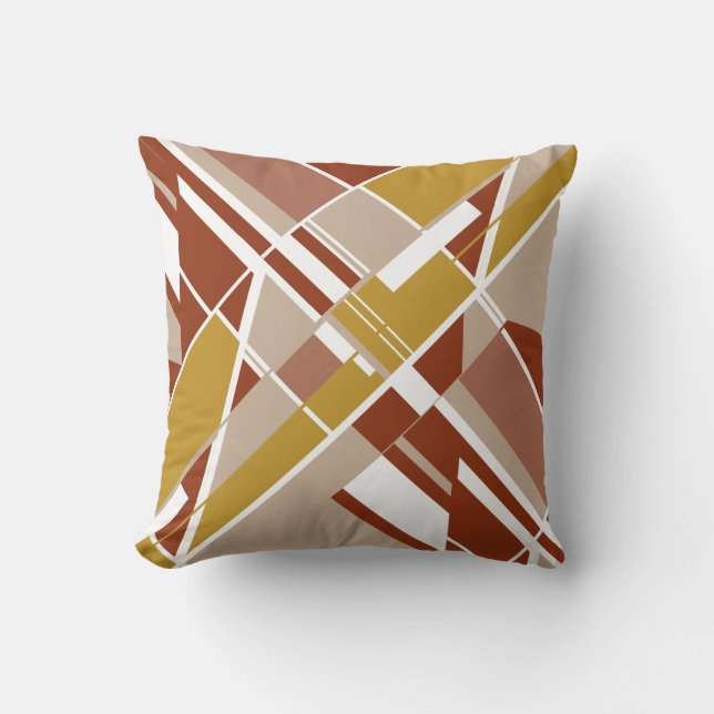 Rust Gold Tan White Diagonal Crisscross Abstract Throw Pillow (Front)