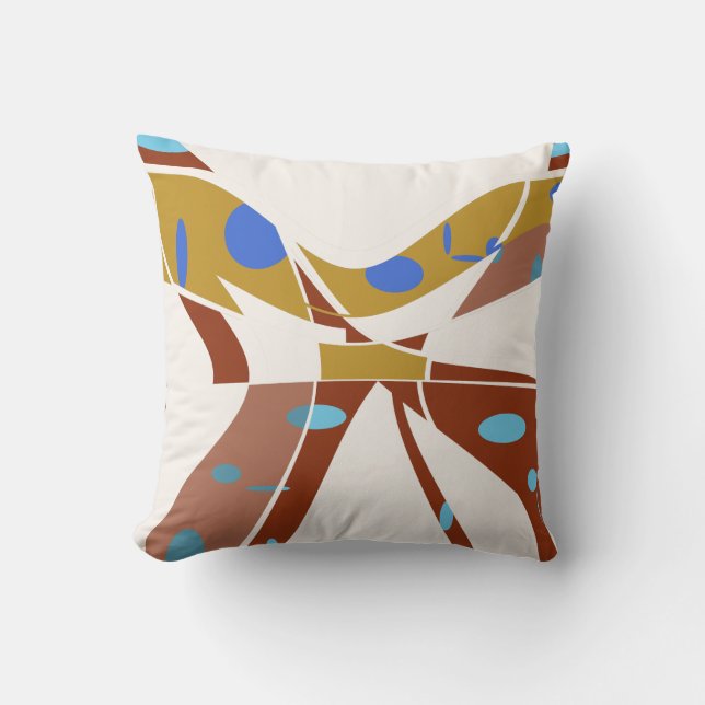 Rust Gold Tan with Blue Spots Abstract Butterfly Throw Pillow (Front)