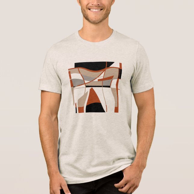 Rust Grey Beige Black Bold Shapes MCM Look Motif Tri-Blend Shirt (Front)