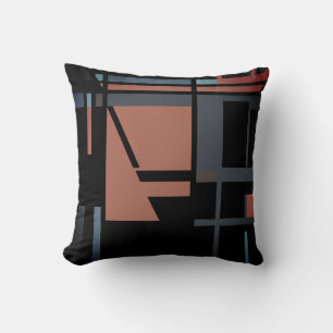 Rust Grey Green Teal Black Abstract Art MCM Look Throw Pillow