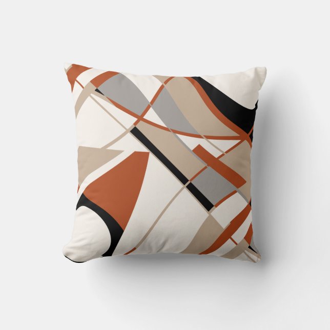 Rust Grey Taupe Black White Bold Slanted Abstract Throw Pillow (Front)