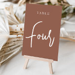 Rust Hand Scripted Table FOUR Table Number<br><div class="desc">Simple and chic table number cards in earth tone rust brown and white make an elegant statement at your wedding or event. Design features "table [number]" in an eyecatching mix of classic serif and handwritten script lettering. Design repeats on both sides. Individually numbered cards sold separately; order each table number...</div>