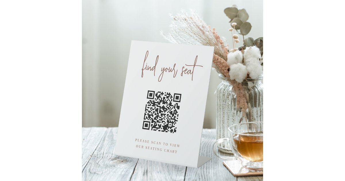 Rust | Handwritten Script QR Code Wedding Seating Pedestal Sign | Zazzle