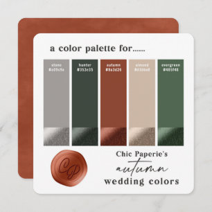 Rust Hunter Green Fall Wedding Colour Palette Card