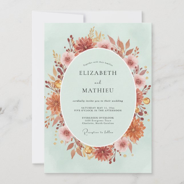 Rust Mint Wreath Wedding Invitation (Front)