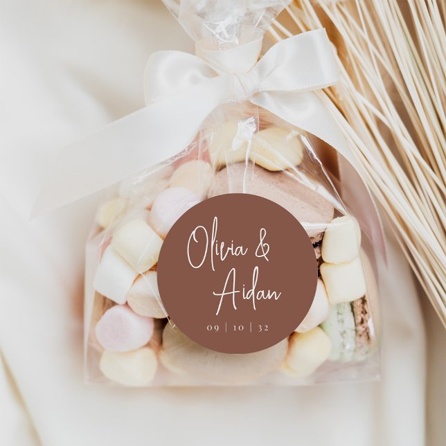 Rust | Modern Handwritten Script Wedding Classic Round Sticker (Creator Uploaded)