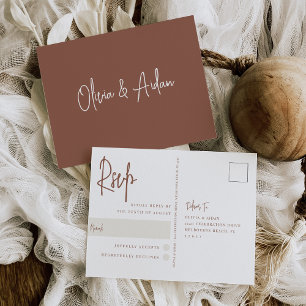 Rust Modern Handwritten Script Wedding RSVP Postcard