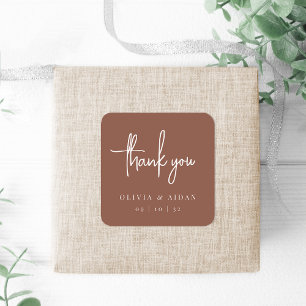 Rust   Modern Handwritten Script Wedding Thank You Square Sticker