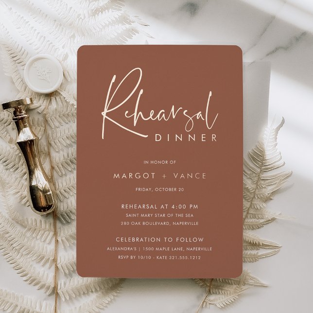 Rust | Modern Minimalist Script Rehearsal Dinner (Creator Uploaded)