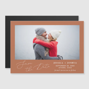 Rust Modern Script Photo Save the Date Magnet