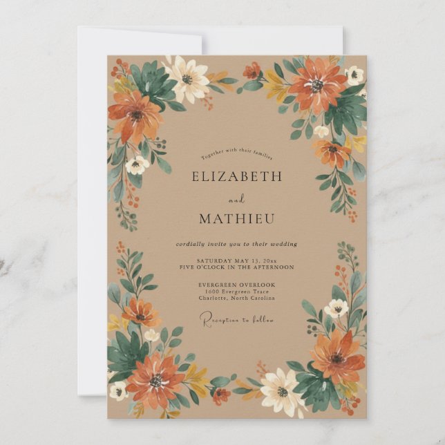 Rust Mustard Leafy Wedding Invitation (Front)