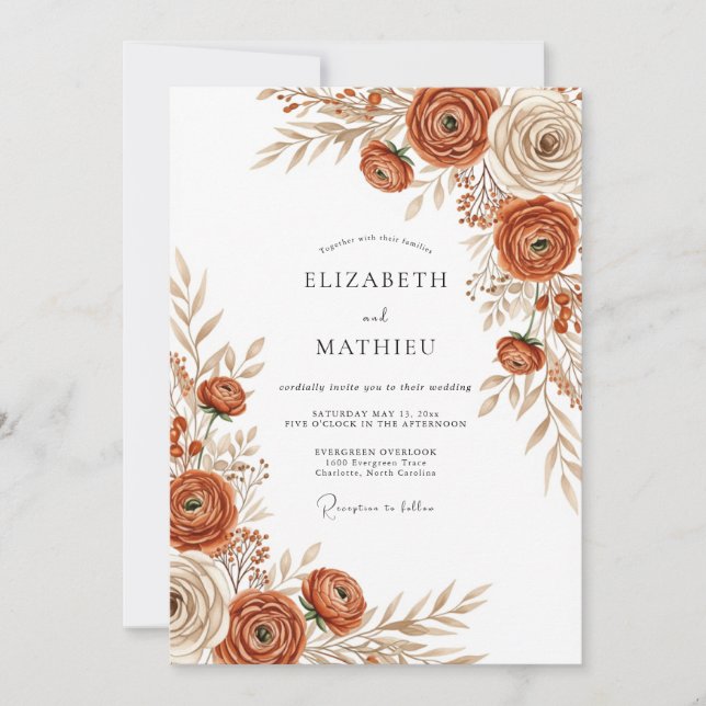 Rust Muted Autumnal Wedding Invitation (Front)