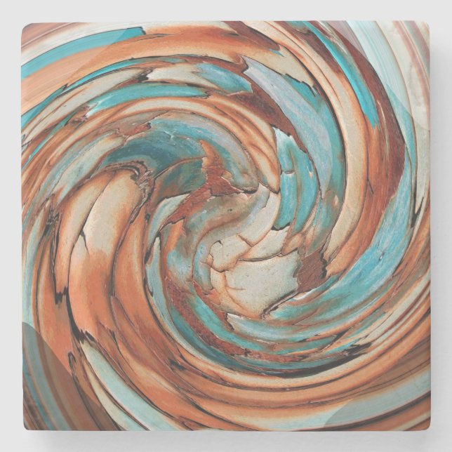 Rust N Blue Abstract Art Stone Coaster (Front)