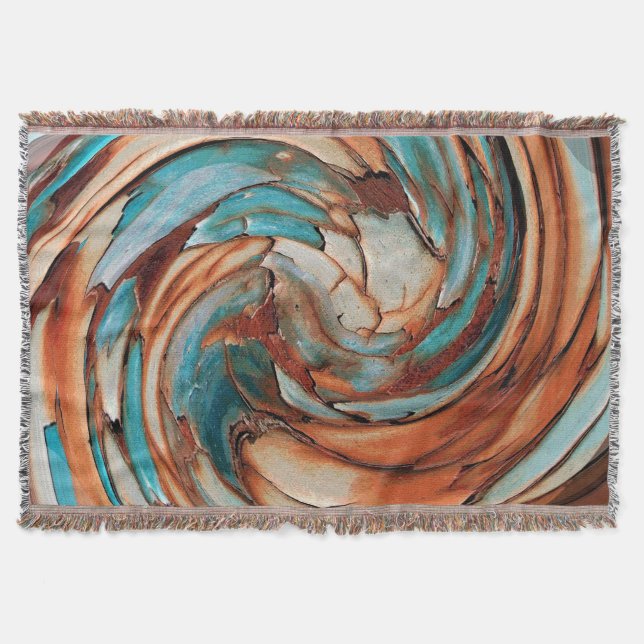 Rust N Blue Abstract Art Throw Blanket (Front)