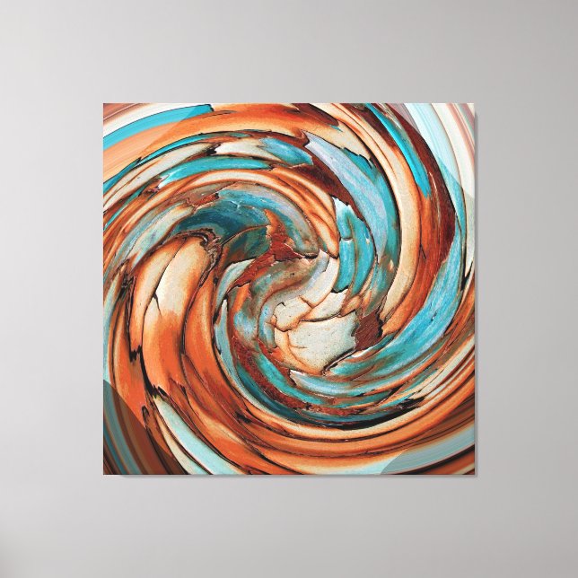 Rust N Teal Abstract Dolphin vs Eagle Canvas (Front)