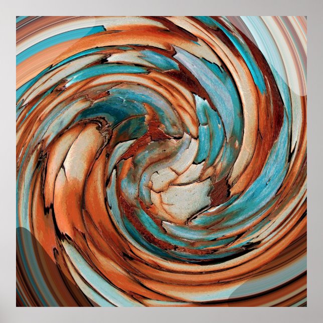 Rust N Teal Abstract Swirls Canvas Poster (Front)