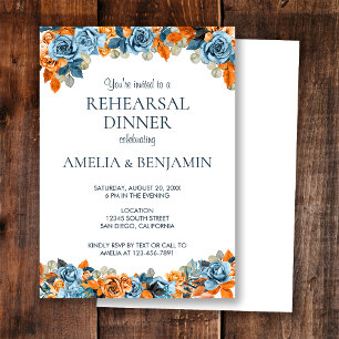 Rust Navy Blue Terracota Wedding Rehearsal Dinner Invitation