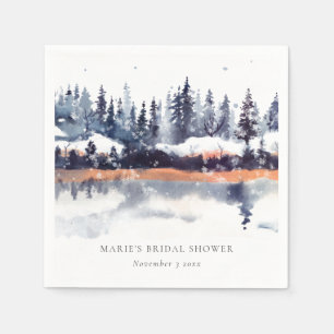 Rust Navy Winter Pine Forest Snow Bridal Shower Napkin