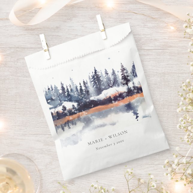 Rust Navy Winter Pine Forest Snow Wedding Favour Bag (Clipped)