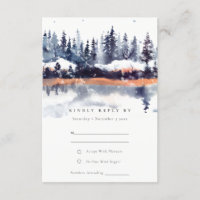 Rust Navy Winter Pine Forest Snow Wedding RSVP
