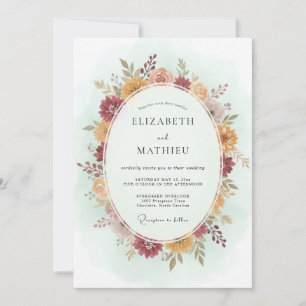 Rust Ochre Wreath Wedding Invitation