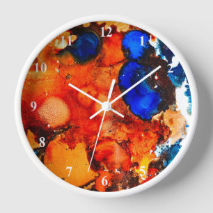 Rust orange abstract art ink clock