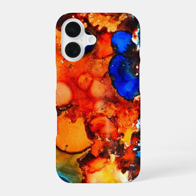 Rust orange abstract art ink iPhone 16 case (Back)