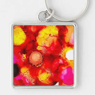Rust orange abstract art ink keychain