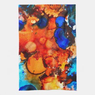 Rust orange abstract art ink kitchen towel