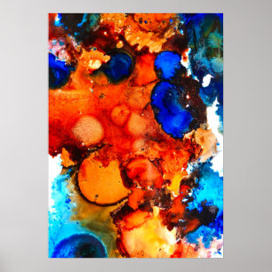 Rust orange abstract art ink poster